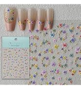 CESTSIREN Floral French Nail Stickers, Flower Nail Decals, Self-Adhesive,Summer Spring Nail Acces...