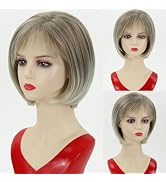 RENERSHOW Short Blonde Bob Wig with Bangs for White Women Chin Length Ash Blonde Cute Classic Bob...