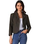 Allegra K Women's Casual Cropped Blazer Bracelet Sleeve Patch Pockets Notched Lapel Jackets