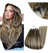 RUNATURE Micro Loop Hair Extensions Remy Hair Brown to Blonde Balayage Micro Human Hair Ombre Rea...