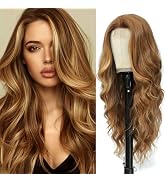 Long Brown Mixed Blonde Wigs for Women Highlights Blonde Wig Natural Middle Part Synthetic Curly ...