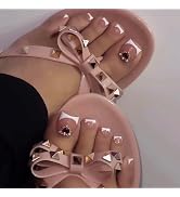 BABALAL White French Tip Toenails Press on Red Heart Charm Design Fake Toe Nails Luxury Glue on T...