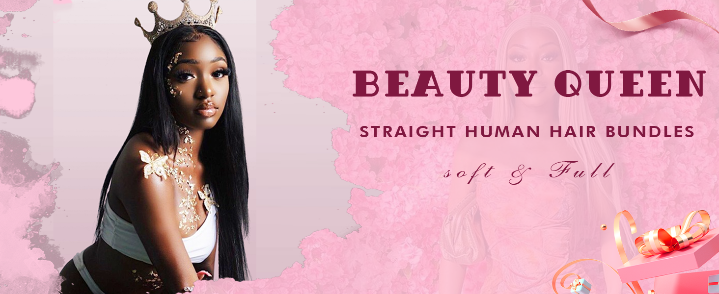 beauty queen straight bundles human hair soft and full thick