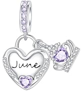 LUXILLA Birthstone Charms 925 Sterling Silver Cubic Zirconia Heart Dangle Charms fit for Bracelet...
