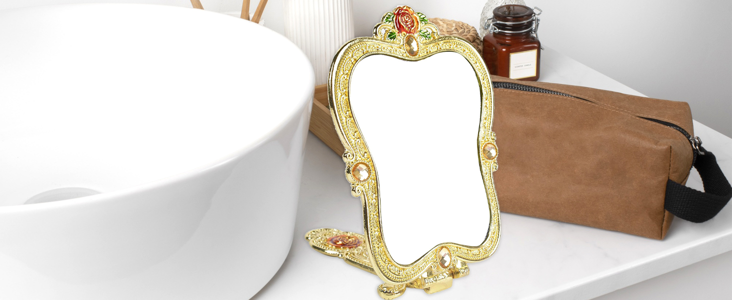 mirror comb set Mother's Day Easter handheld hand metal handle makeup vanity folding foldable
