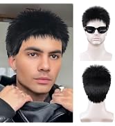 SEVENCOLORS Mens Black Wigs Short Layered Black Hair Wig for Men Male Synthetic Buzz Cut Hallowee...