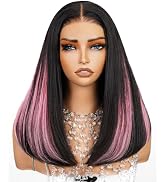 Arabella Hair 5x6 Glueless Wigs Human Hair and 4 Pcs 1B/Pink Clip in Hair Extensions Pre Plucked ...
