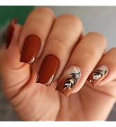 IMSOHOT Medium Press on Nails Square Fake Nails Glossy Glue on Nails Brown Gradient Glitter Desig...
