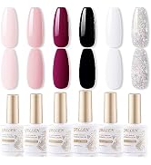 Gellen Gel Nail Polish Set, 6 Colors Gel Polish Kit Red Black White Gel Polish Pink Classic Colle...