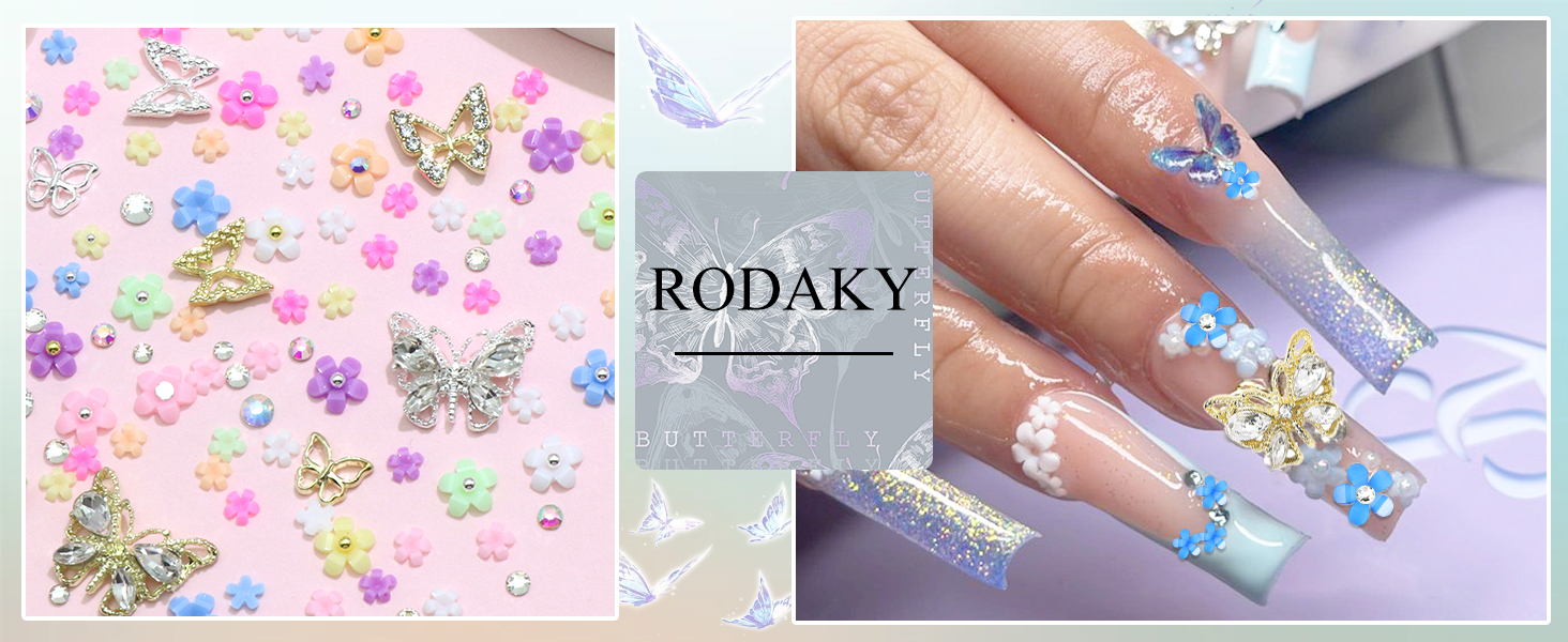 3D Butterfly Nail Charms Colorful Flower Nail Decoration