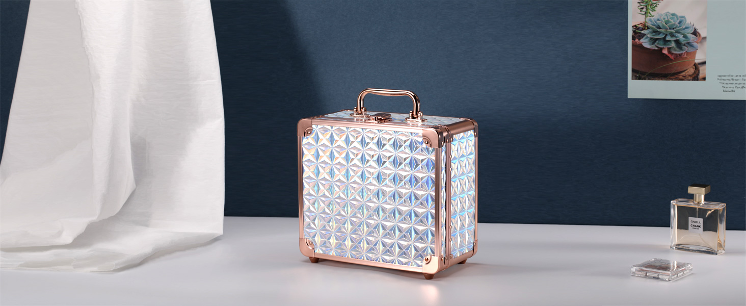 Makeup Box with Lighted Mirror,  Travel Train Case Cosmetic Organizer Makeup Suitcase  led mirror