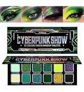 Afflano Multichrome Green Eyeshadow Palette, Matte Shimmery Chrome Green Glitter Eyeshadow, Yello...