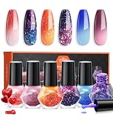 modelones Color Changing Nail Polish Set, 6 Colors Winter Pink Blue Purple Orange Neon Mood Tempe...