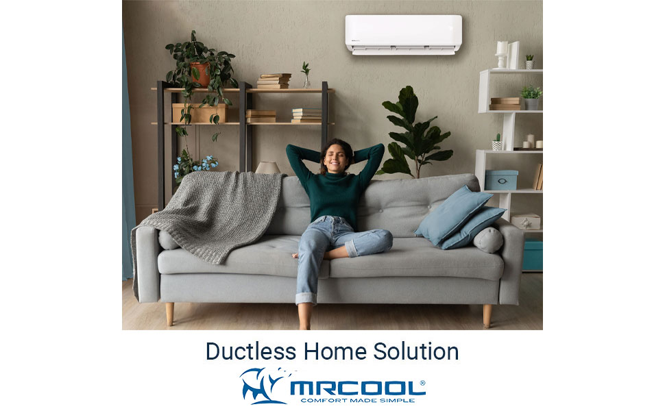 Woman enjoying the comfort from MRCOOL DIY; Ductless Home Solution; MRCOOL Comfort Made Simple