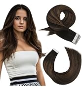 Moresoo Ombre Tape in Extensions Human Hair Seamless Hair Extensions Tape in Balayage Darkest Bro...