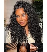 Sunber 4C Kinky Edges Water Wave Human Hair Wigs with Drawstring Bye Bye Knots Pre Cut 7x5 HD Lac...