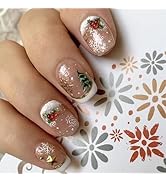 Christmas Press-On Nails Short Square False Nails White French Snowflake Christmas Tree Red Fruit...