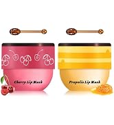 XINGXYUEL 2PCS Bee Lip Balm Honey Pot Cherry Honey Lip Balm Sleeping Lip Mask Silky Hydrating Bee...