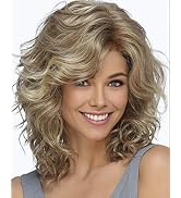 SEVENCOLORS Medium Length Blonde Curly Wigs for White Women Short Layered Wavy Bob Wigs Synthetic...