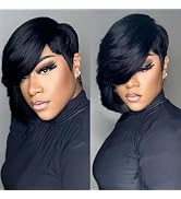 SisBroSis Chic Elegent Pixie Cut Human Hair Wigs for Women Short Layered Pixie Cut Straight Human...
