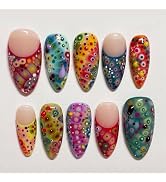 30Pcs Almond Press on Nails Medium Length French Tip Fake Nails with Designs Reusable Butterfly W...