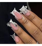 BABALAL Duck Nails Press on Black Fake Nails French Tip Glue ons Nails Star Planet Rose Charm Des...