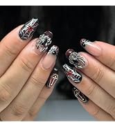 IMSOHOT Press on Nails Medium Coffin Fake Nails Black Red Ombre Acrylic False Nails with 3D Spide...