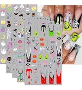 Halloween Nail Art Stickers 5 Sheets Cute Ghost Pumpkin 3D Self-Adhesive Nail Decals Spider Web B...