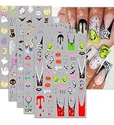 Halloween Nail Art Stickers 5 Sheets Cute Ghost Pumpkin 3D Self-Adhesive Nail Decals Spider Web B...