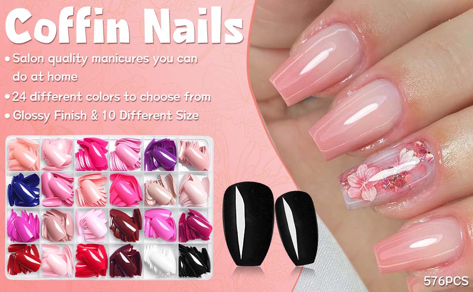 coffin press on nails short glue on nails black fake nails white acrylic nails press ons