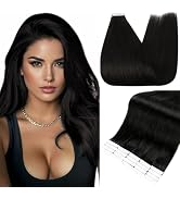 Full Shine Tape in Hair Extensions Human Hair Black 18 Inch Straight Tape in Extensions Natural O...