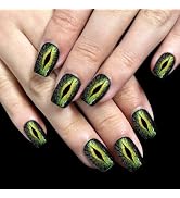 30 Pcs Sparkling Black Green Press on Nails Short Square Fake Nails Dark Green Chrome False Nails...
