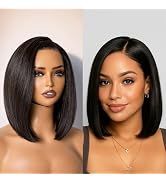 GORGIUS Black Bob Lace Front Wig Glueless Straight Short Wigs Upgrade with Human-Hair-Like Sythet...