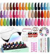 VANREESA 42 Pcs Gel Nail Polish Kit with U V Light 24 Colors Gel Polish Nail Set Glossy & Matte T...