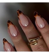 MISUD Press on Nails - Medium Almond Glue on Nails with Cheetah French Tip, Acrylic Fall Leopard ...