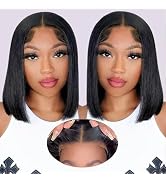 YFOXI Wear and Go Glueless Wigs Human Hair Pre Plukced Pre Cut Bob Wig Human Hair 4x4 Lace Closur...