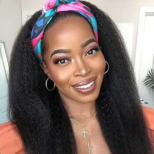 Vanmast Hair, Headband Wig,Half Wig, Kinky Straight Headband Wig Human Hair, Yaki Wig