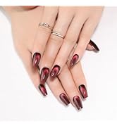 Short Ballerina Press on Nails, Wine Red Cat Eye Press on Nails, Fashion Gel Fake Nails, Reusable...
