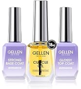 Gellen 18 ml Gel Top Coat Base Coat & Cuticle Oil Set, 3 Pcs No Wipe Glossy Top Coat & Base Coat ...