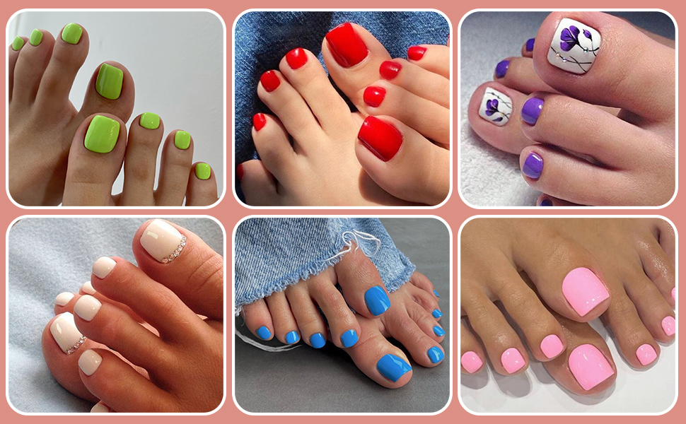 red glue on toenails gel press on toes nails short square fake toenails tips press on toes