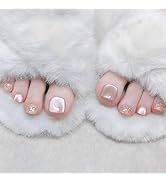 Cat Eye Press on Toenails Short Square Fake Toenails with Gold Glitter Design Glossy Skin Tones F...
