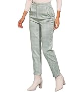Allegra K Women's Vintage Tartan Plaid Pants Elastic Waist Straight Long Trousers