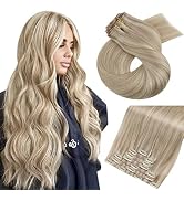 Moresoo Seamless Clip in Hair Extensions Human Hair Blonde Highlight Remy Clip in Extensions Huma...