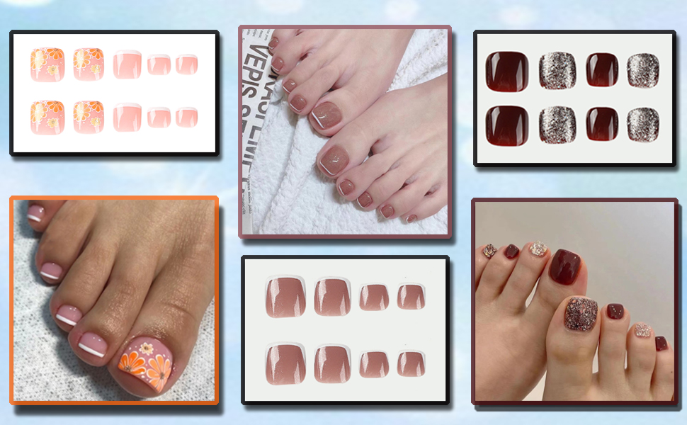 DOCVOEOMH Press on toe nails with design 24 PCS