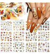 SHANRUN 12 in 1 Fall Nail Art Stickers - Autumn Maple Leaf, Mushroom, Squirrel Decals - Water Tra...