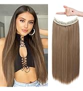 REECHO Invisible Wire Hair Extensions with Transparent Headband Adjustable Size Removable Secure ...