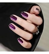 Shiny Purple Press-On Nails Medium Square False Nails Glossy Dark Purple Reusable Acrylic Nails W...