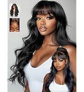 Sunber Put On and Go Glueless Wigs Pre Plucked Pre Bleached Human Hair Loose Wace With Curtain Ba...