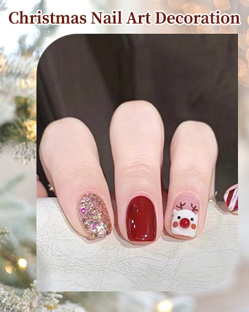 Christmas Red Press on Nails Short Square, Santa Claus Fake Nails