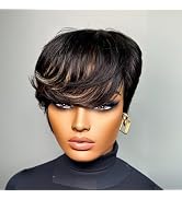 PurpleSexy Pixie Cut Wigs for Black Women Chic Elegent Short Layered Pixie Cut Human Hair Wigs Wi...